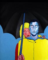A man and a woman standing under a black umbrella from movie the Royal Tennenbaums - Elise Tomlinson