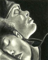 Drawing of Cillian Murphy sleeping next to the character Selena in the movie 28 Days Later