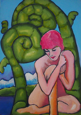 Fiddlehead and Woman with Pink Hair